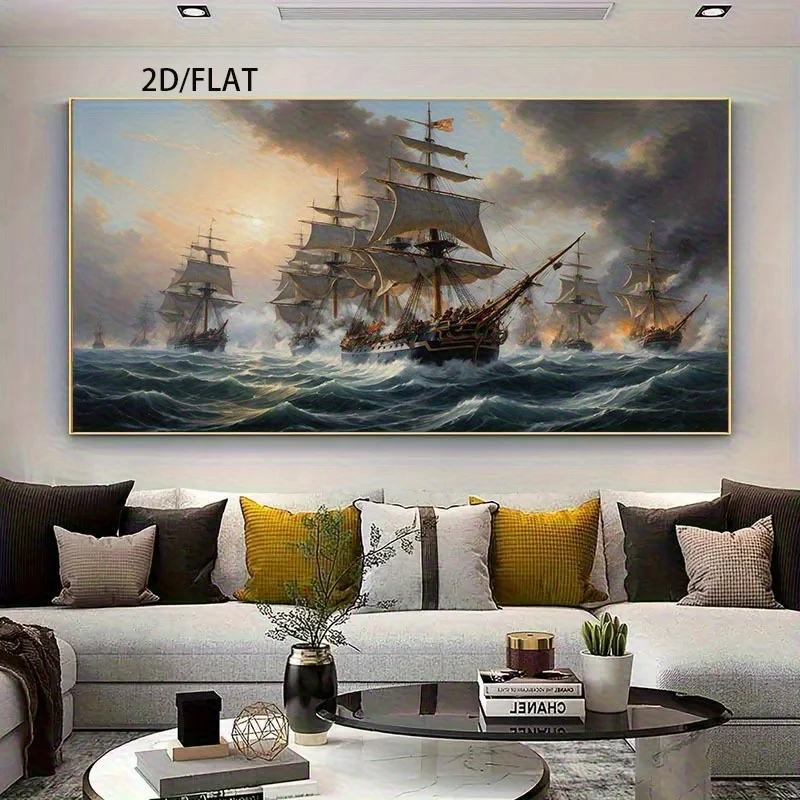 Majestic Fleet Sail Cloth Printing Abstract Nautical Ocean Wall Art Poster for Modern Living Room