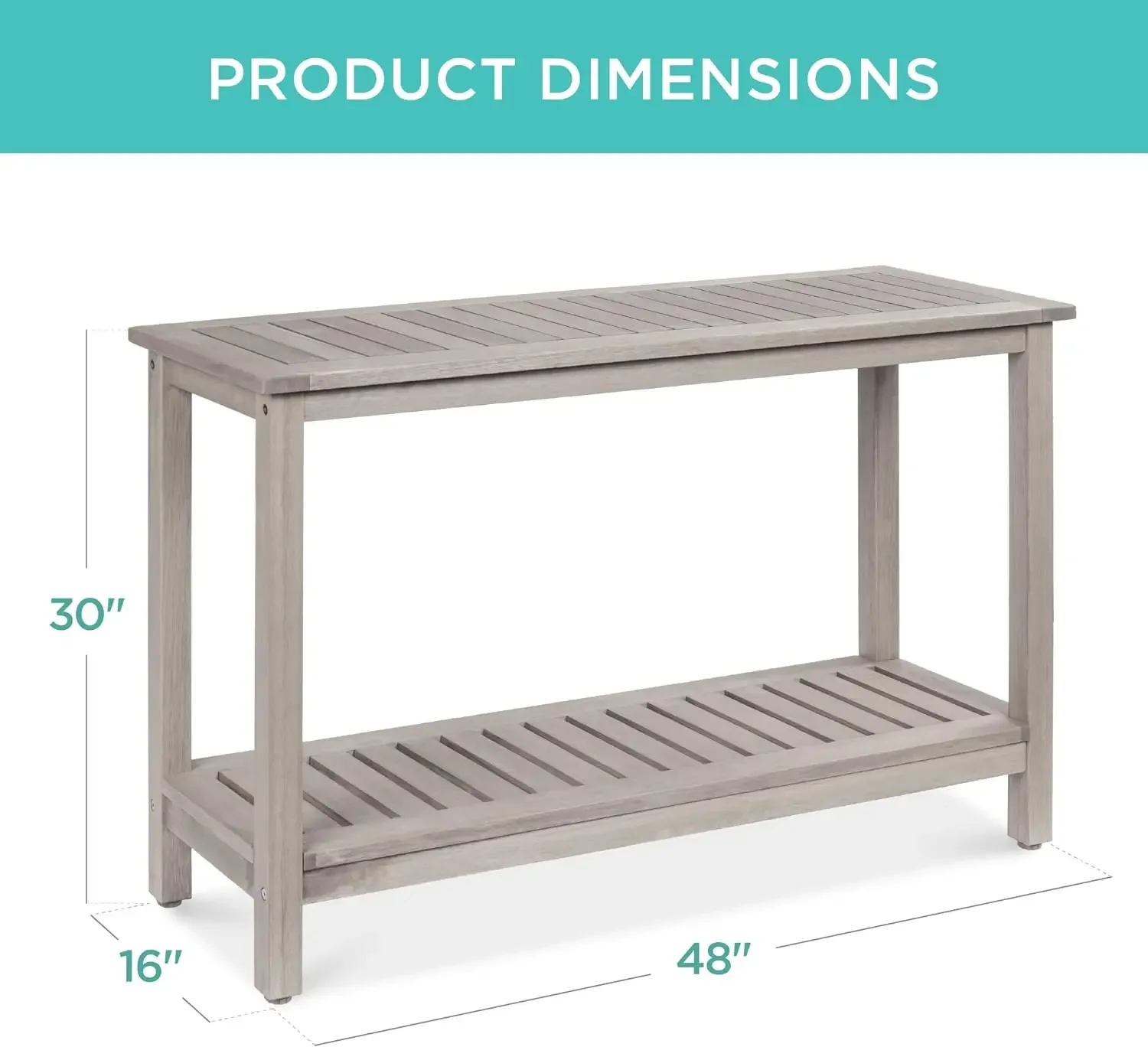 Mesa consola de madera de eucalipto para interiores y exteriores, organizador de almacenamiento multifuncional para Bar Buffet, 48 pulgadas, 2 estantes