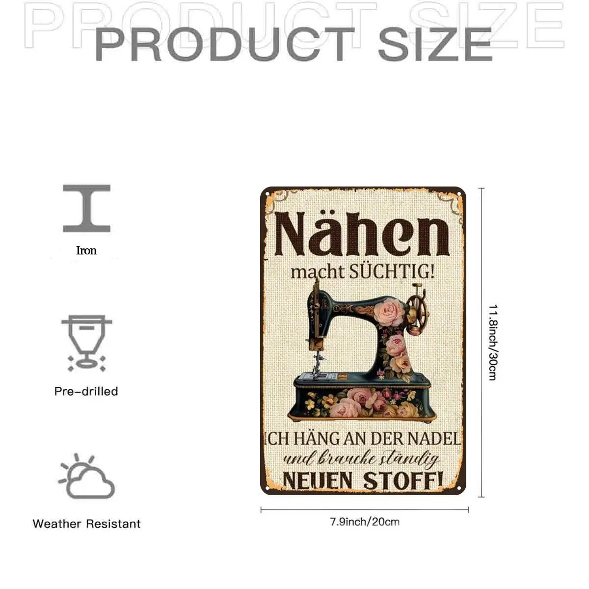 2D Flat, 1pc, Retro Vintage Sewing Machine Decorative Metal Sign, with Pre-Drilled Holes, Ideal for Indoor, Garden, Outdoor