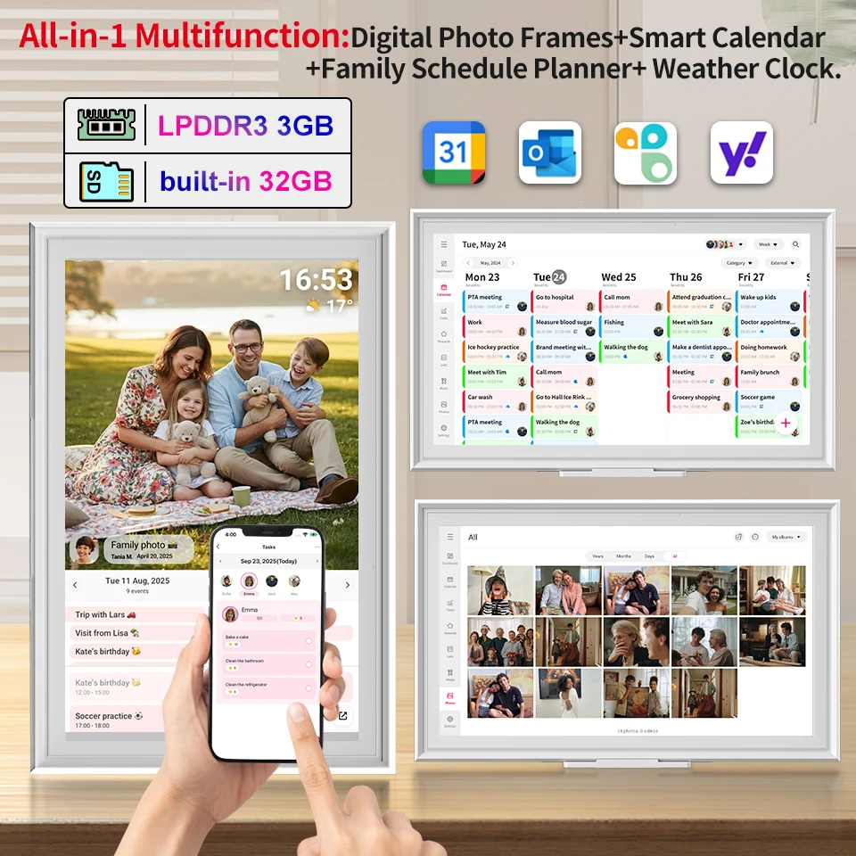 Image of HGFRTEE 15,6-Zoll Smart Digitaler Kalender, FHD-Touchscreen-Display, Familienplaner & Digitaler Bilderrahmen, Wand-/Schreibtischmontage mit App