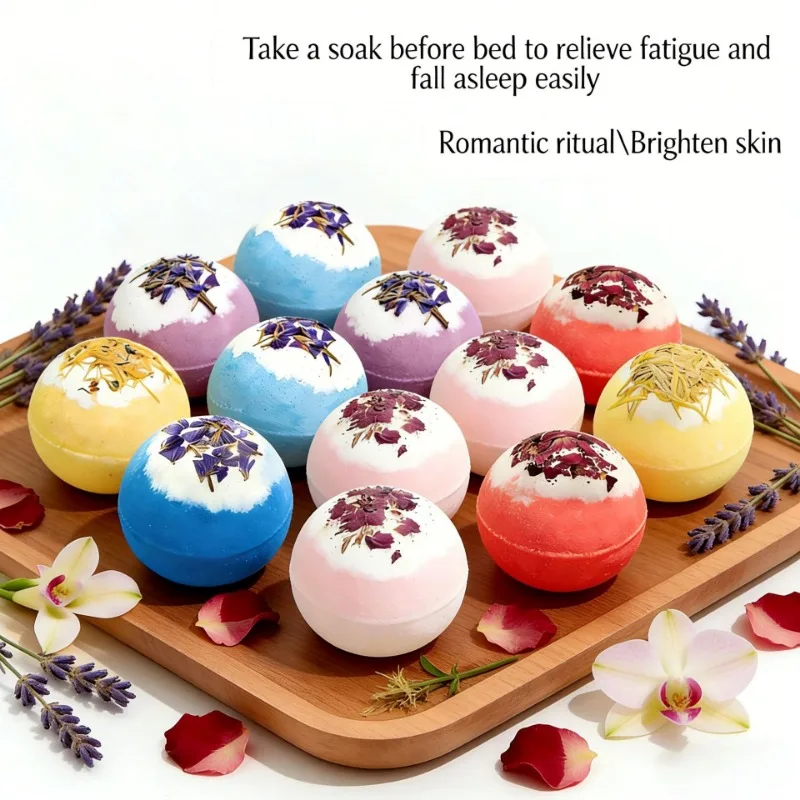 5pcs Handmade Dried Flower Explosion Bath Ball Essential Oil Bubble Bath Bomb Moisturizing Body Cleansing Bath Salt Spa Supplies