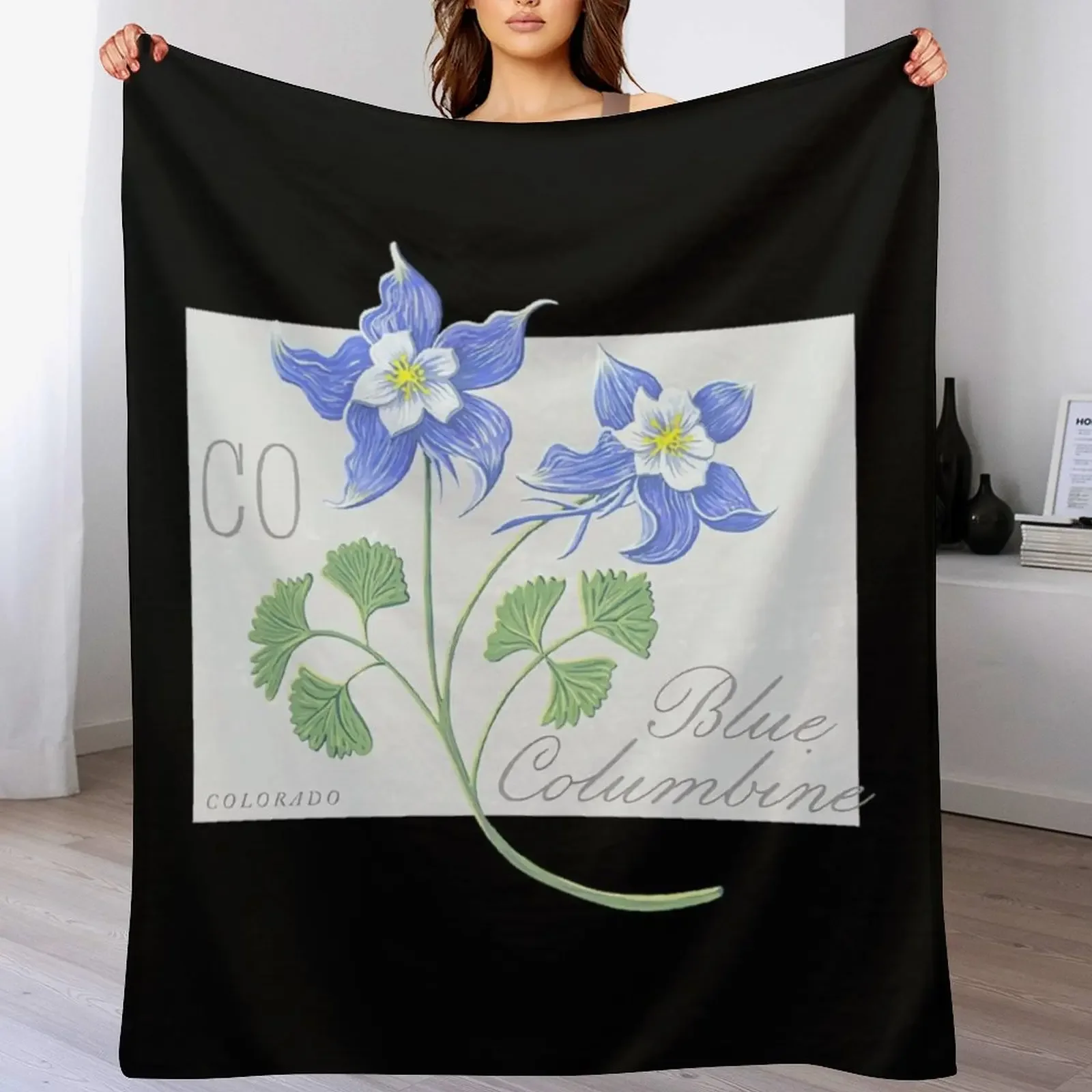 colorado state flower blue columbine art by jen montgomery jen montgomery transparent Throw Blanket Thermal Quilt Blankets