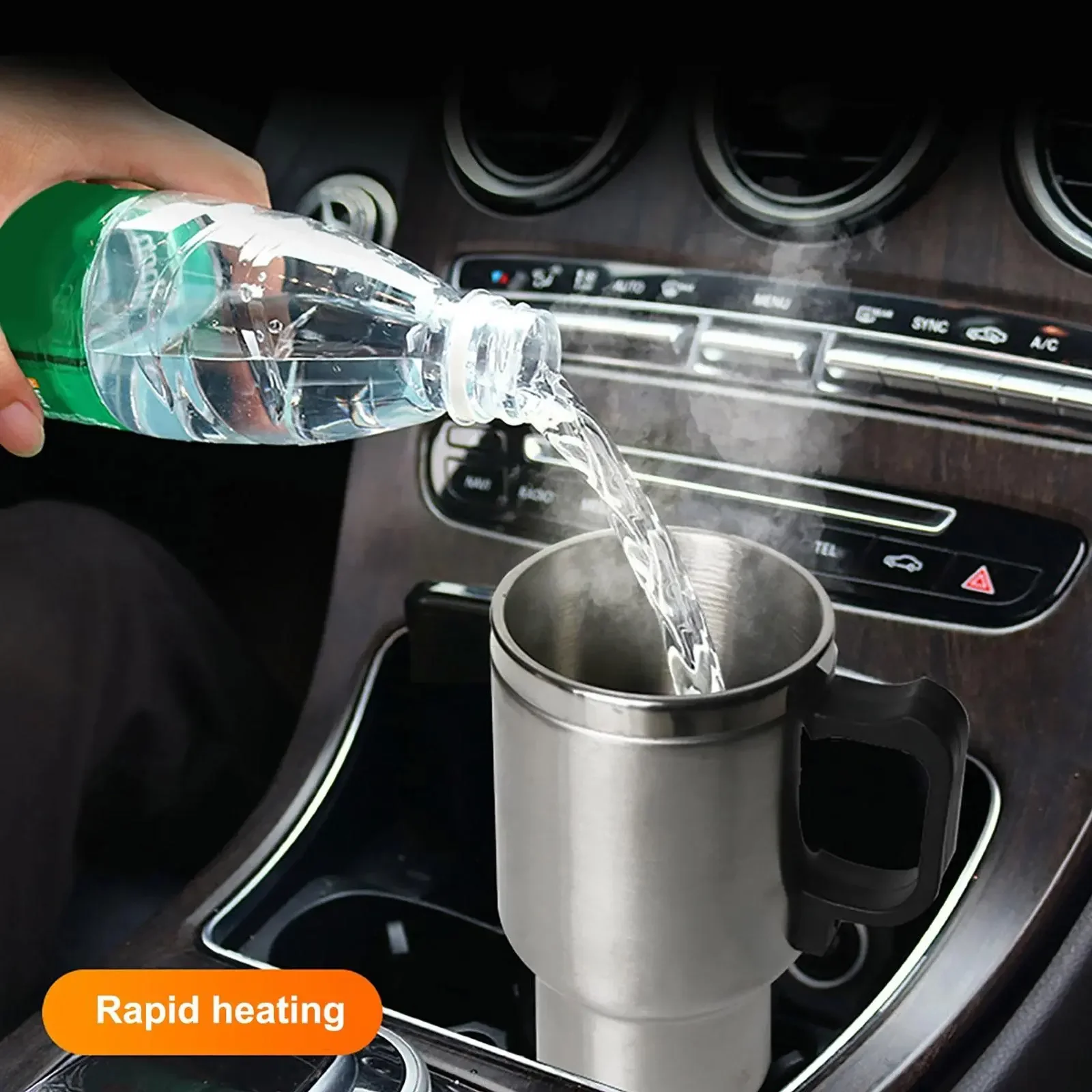 Electric Water Kettle Stainless Steel Car Heating Cup Coffee Tea Car Cup Mug Travel Water Coffee Milk Thermal Mug 60W 12V 450ml