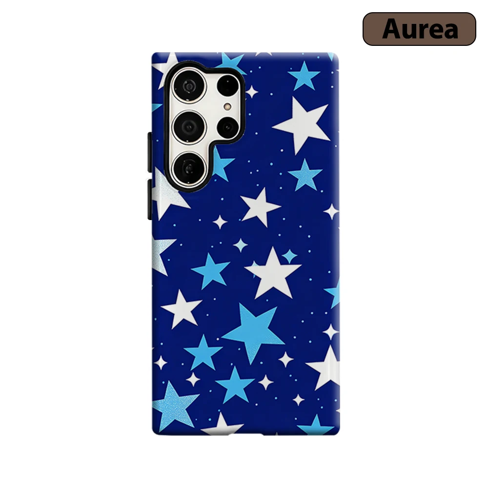 Blue White Glitter Star Phone Case for Samsung Galaxy S26 S25 Ultra S24 S23 Ultra Plus Shockproof Double layer tough Back Cover