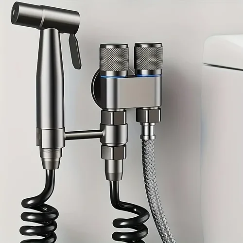 Imagen 2 del producto Spray de inodoro de doble salida montado en la pared, diseño de trefilado y pulido de acero inoxidable a juego, hilo G1/2, sin alimentación