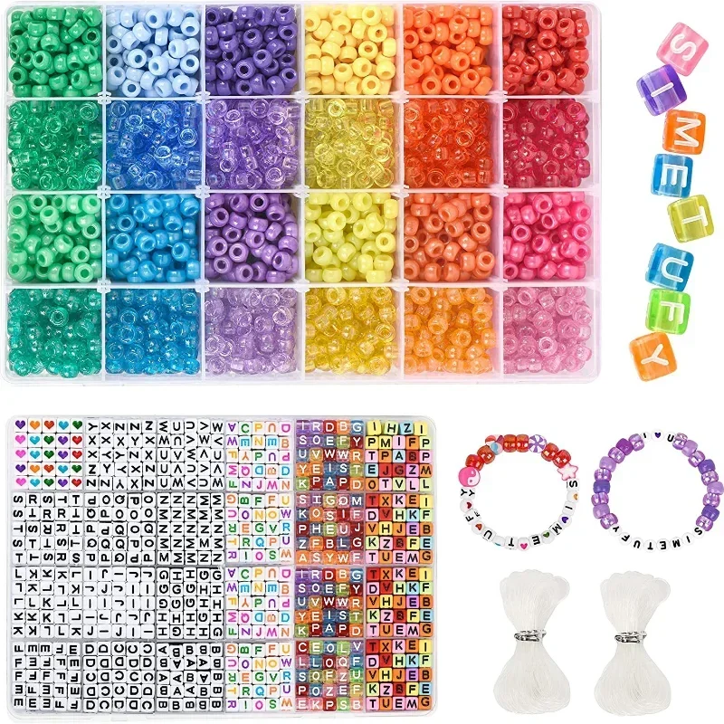 

3840pcs DIY Pony Beads Bracelet Clay Kit Jewelry Making Supplies Charms