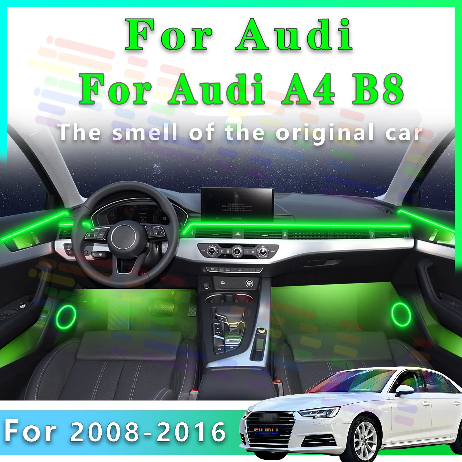 For Audi A4B8 08-16Y Customize Your Car’s Interior with Hidden LED Light Strips for Car Interiors Offering 64s APP RGB Symphony