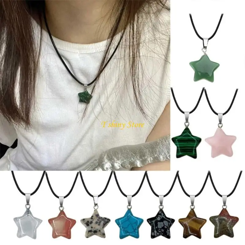 N58F Natural Stone Five-Pointed Star Pendant Necklace Sweet Cool Wind Clavicle Chain