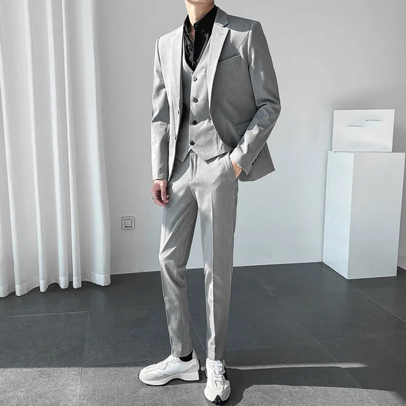 Solid Men's Color Trend Casual Slim Fit Handsome Three Piece Suit Wedding Dress 2022 New Spring Fashion Blazer Cloth 2Y2873