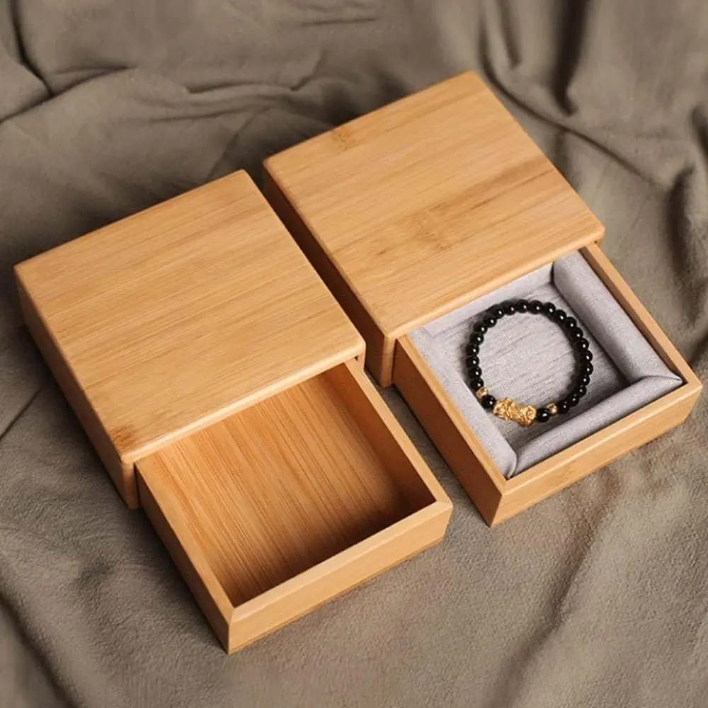 Natural Bamboo Wood Jewelry Box Single Slot Velvet Soft Interior Bracelet Display Drawer Large Capacity Space Saving