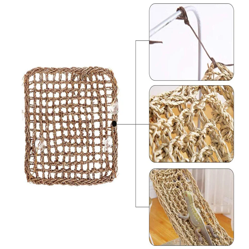 A93Z 2 حزمة أرجوحة التنين الملتحي الزواحف تسلق ديكور 100% أرجوحة قماش الأعشاب البحرية الطبيعية للزواحف #3