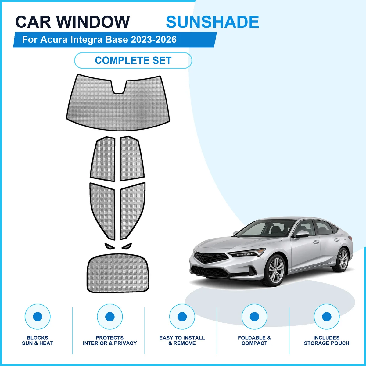 For Acura Integra Base 2023-2026 Custom Full Set Window Sunshades Aluminum Foil Suction Cup Anti UV Privacy