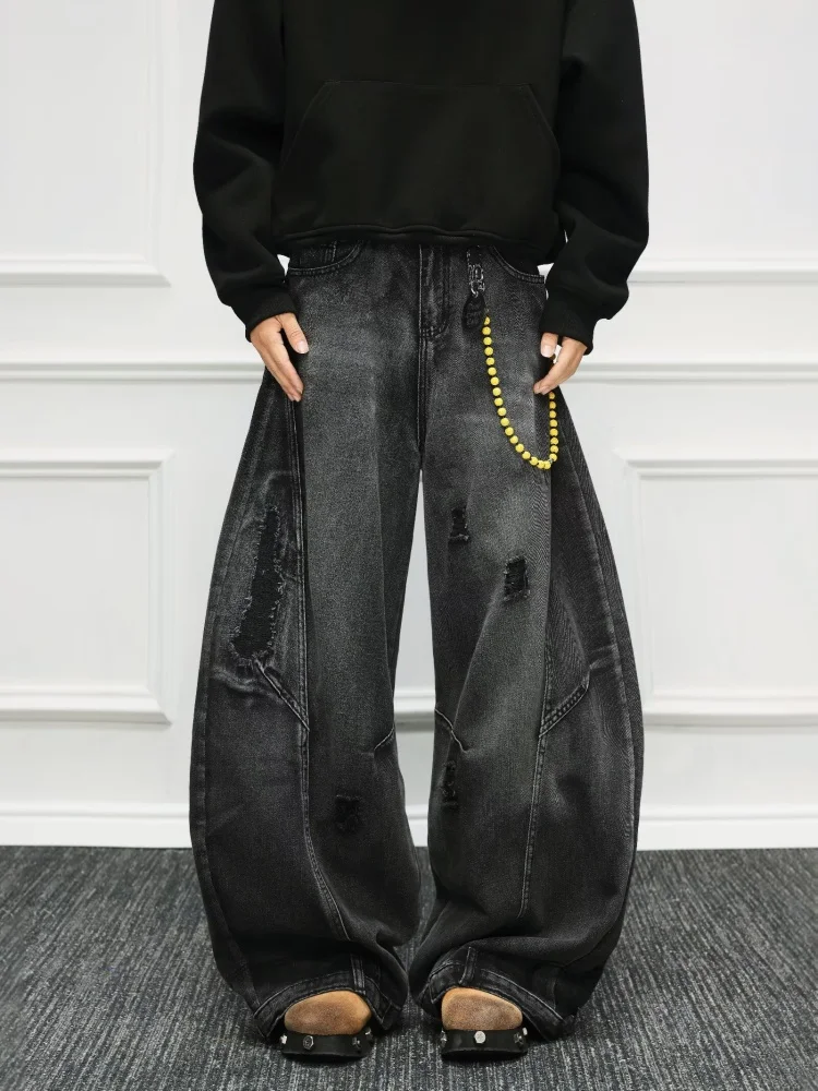 

Trashy Y2K уличная одежда в стиле пэчворк, черные, серые мешковатые рваные джинсы, брюки для мужчин, одежда, широкие свободные брюки, Ropa Hombre