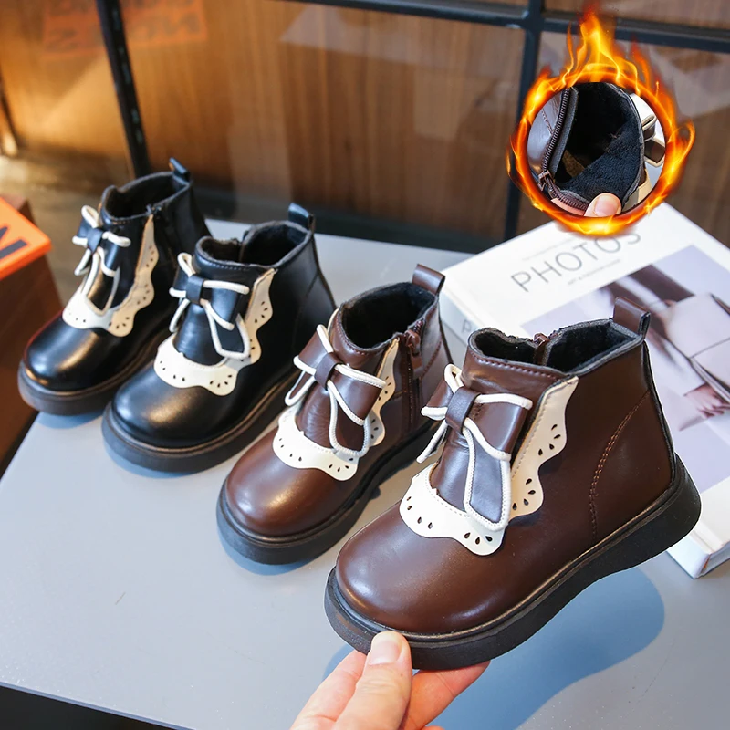 

Winter Children Princess Bow Short Boot Velvet Warm Cotton Shoes Snow Boots Ankle Boots Platform Boot Shoe for Girl Boots