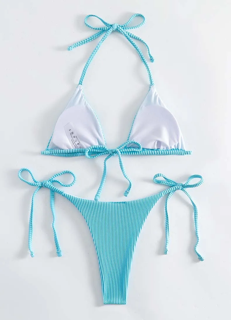 Neue sexy blaue Dreieck Bikinis Frauen Bade bekleidung weiblichen Badeanzug zweiteiligen Tanga Bikini Set Badende Badeanzug Strand