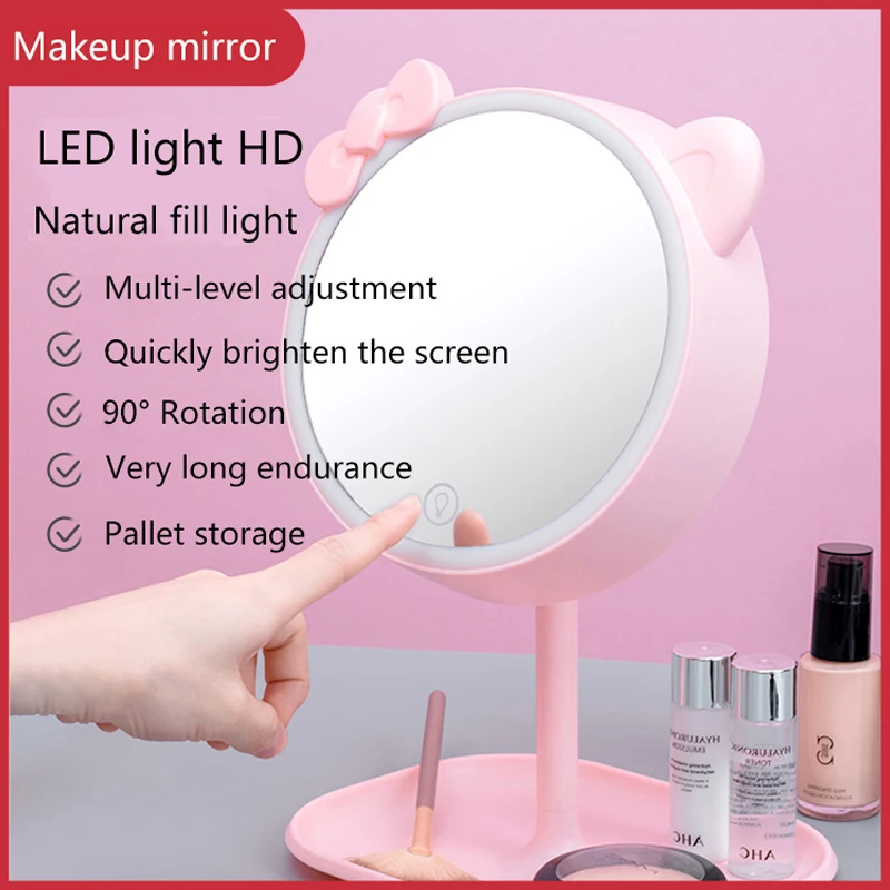 

Portable Makeup mirror USB Rechargeable Compact LED Vanity Mirror with Touch Screen Dimming Makeup Mirror Home small night light