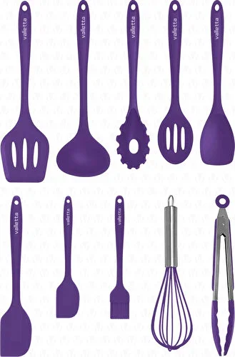 Salvatore Heat Resistant Fireproof Non-stick Silicone Spatula Set 10 Pieces Purple