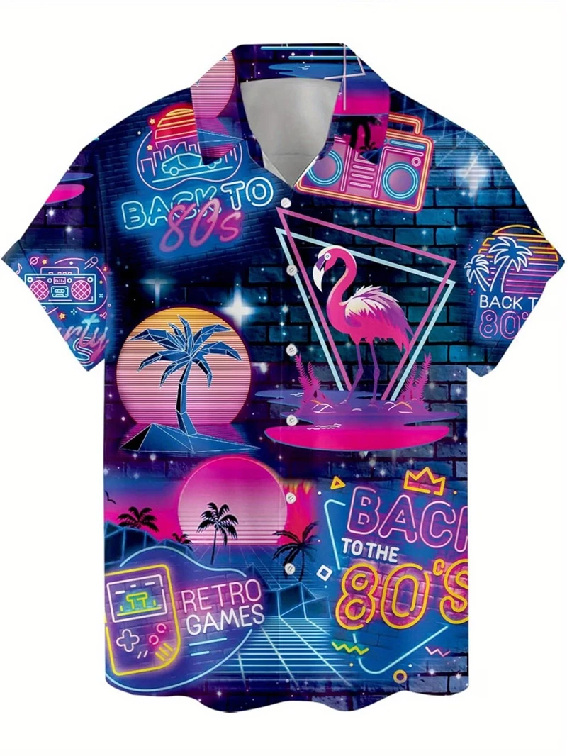 

Retro 80s 90s 3D Printed Colorful Music Hawaiian Shirts For Men Harajuku Patterns Blouse Casual Summer Vacation Aloha Shirts
