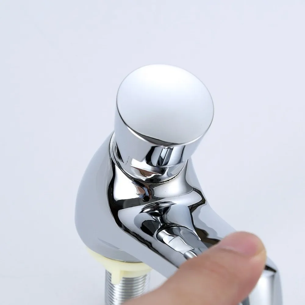 Modern Single Cold Basin Faucet Automatic Timing Shut Off Tap Press Button Sink Faucet For Commercial Restroom Wash Basin