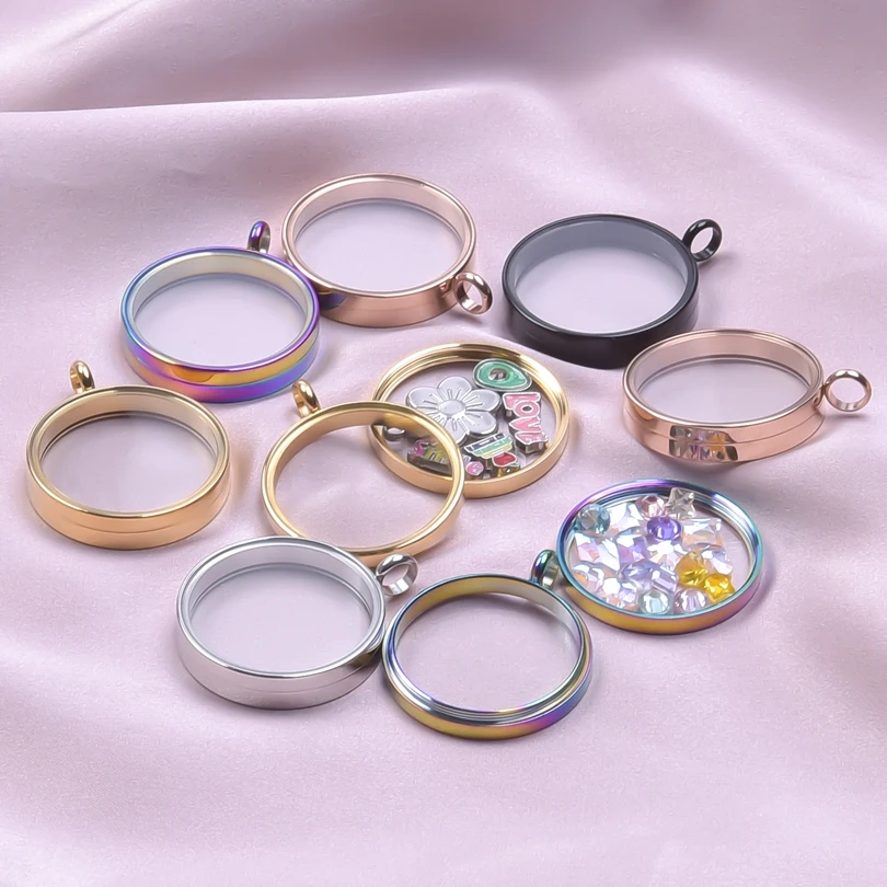 2PCS Rose Color Rainbow Charm Glass Medallions floating charms for living lockets Stainless Steel Pendants Craft Photo Jewelry image 3