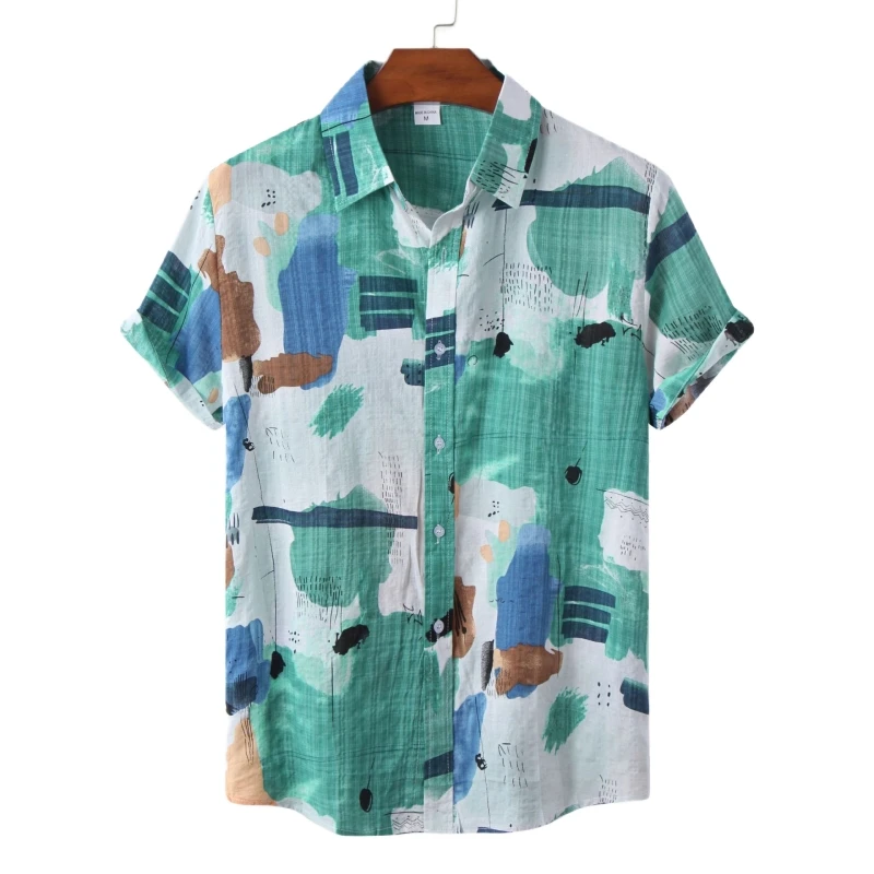 

Hawaiian Shirt Men Shirts and Blouses Luxury Men's Clothing Tiki Man T-shirt Beach Korean Popular Clothes Short Sleeve Mens Male