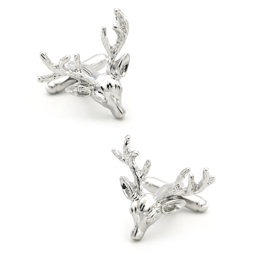 Animal Design Deer Head Cufflinks For Men Quality Copper Material Silver Color Cuff Links Wholesale&retail