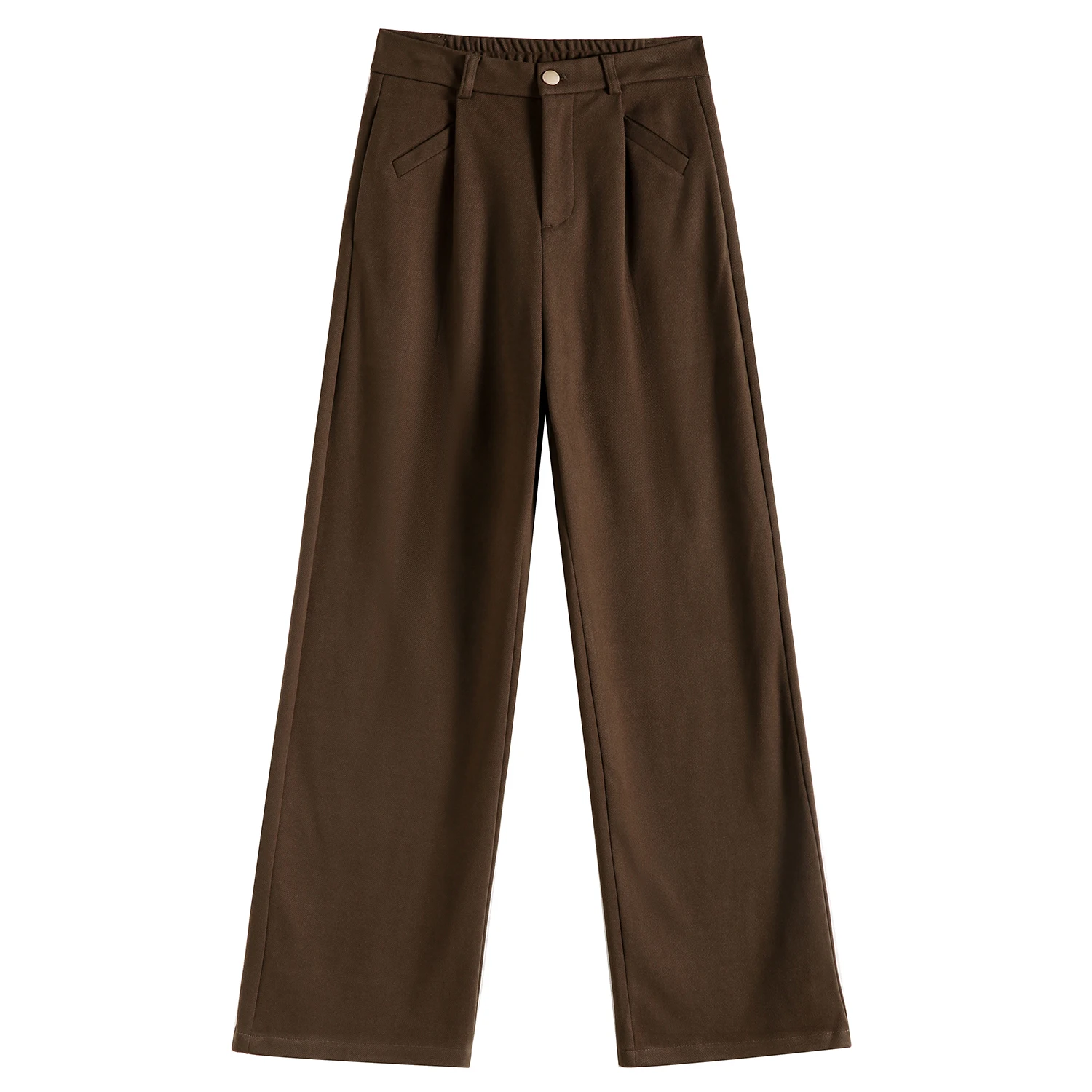 Pantaloni a gamba larga da donna in lana spessa vintage autunno inverno a vita alta con bottone singolo pantaloni larghi casual a figura intera femminile 2025