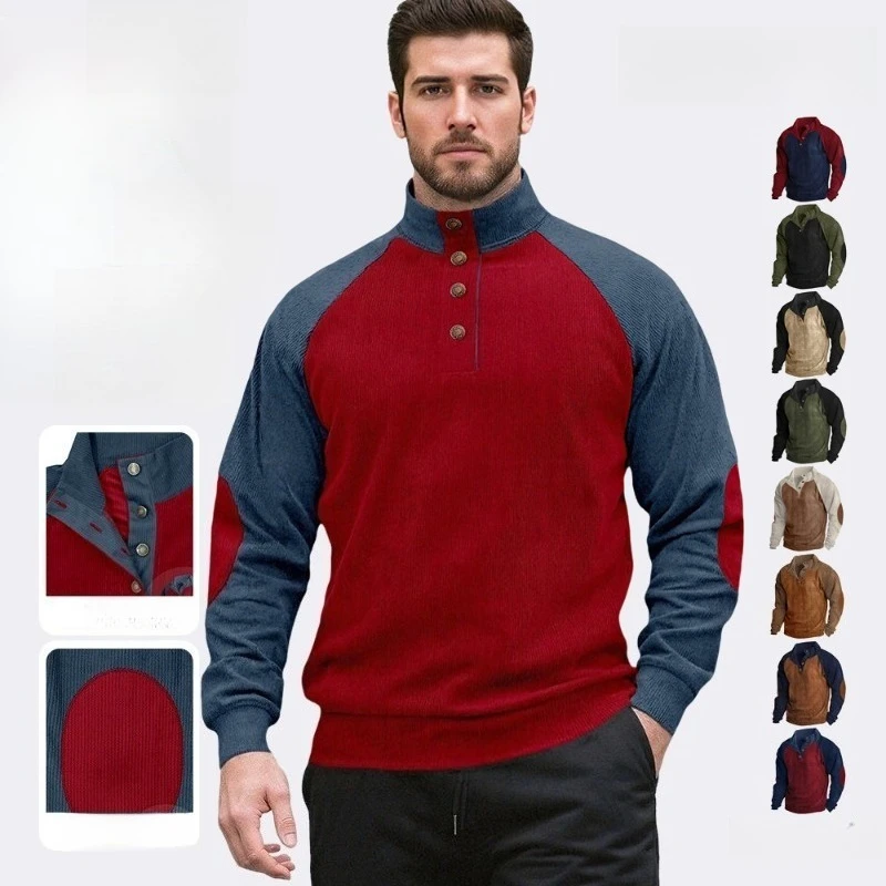

Мужская вельветовая рубашка 2025 года, топ с воротником-стойкой и длинными рукавами реглан, повседневная уличная рубашка большого размера