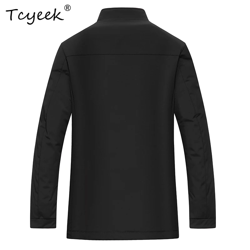 Tcyeek 겨울 남성 모피 원피스 밍크 내부 안감 가죽 스탠드 칼라 중년 캐주얼 코트 아빠 복장 오토바이 유니폼