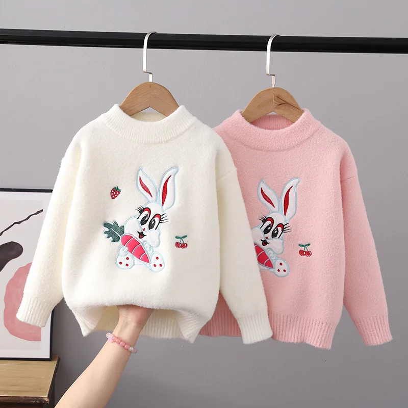 

Girls Sweaters Autumn Winter Children Velvet Knitted Sweatshirts For Baby Girl 3 To 8 Years Pullover Sweater Kids 2024 Clothes