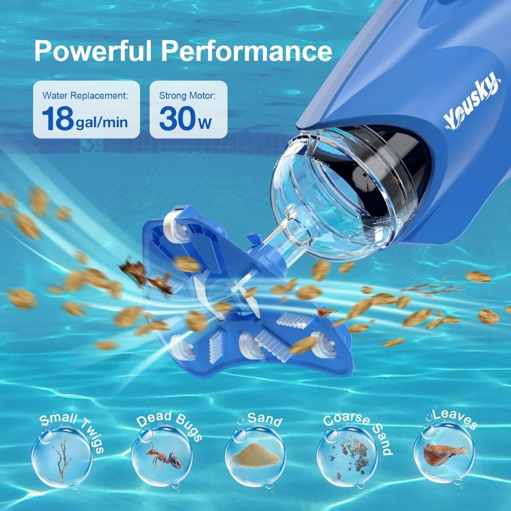 Pool Vacuum for Above Ground Pool: Cordless Handheld Pool Vacuum w/Telescopic Pole, Rechargeable Swimming Pool Cleaner