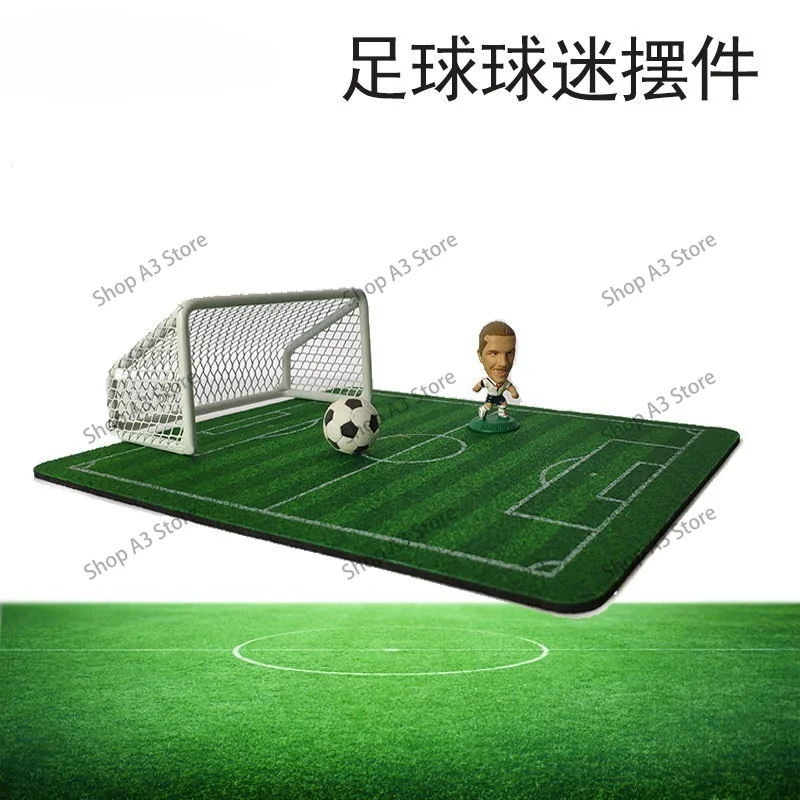 Miniature Soccer Field with Metal Goal Post, Desk Decor for Football Fans & Aquarium Scene