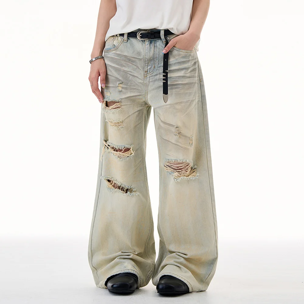 

Мужчины Женщины High Street Хип-Хоп Сломанные Дыры Джинсовые Рваные Джинсы Брюки Пара Уличная Одежда Прямые Мешковатые Джинсы Брюки Брюки