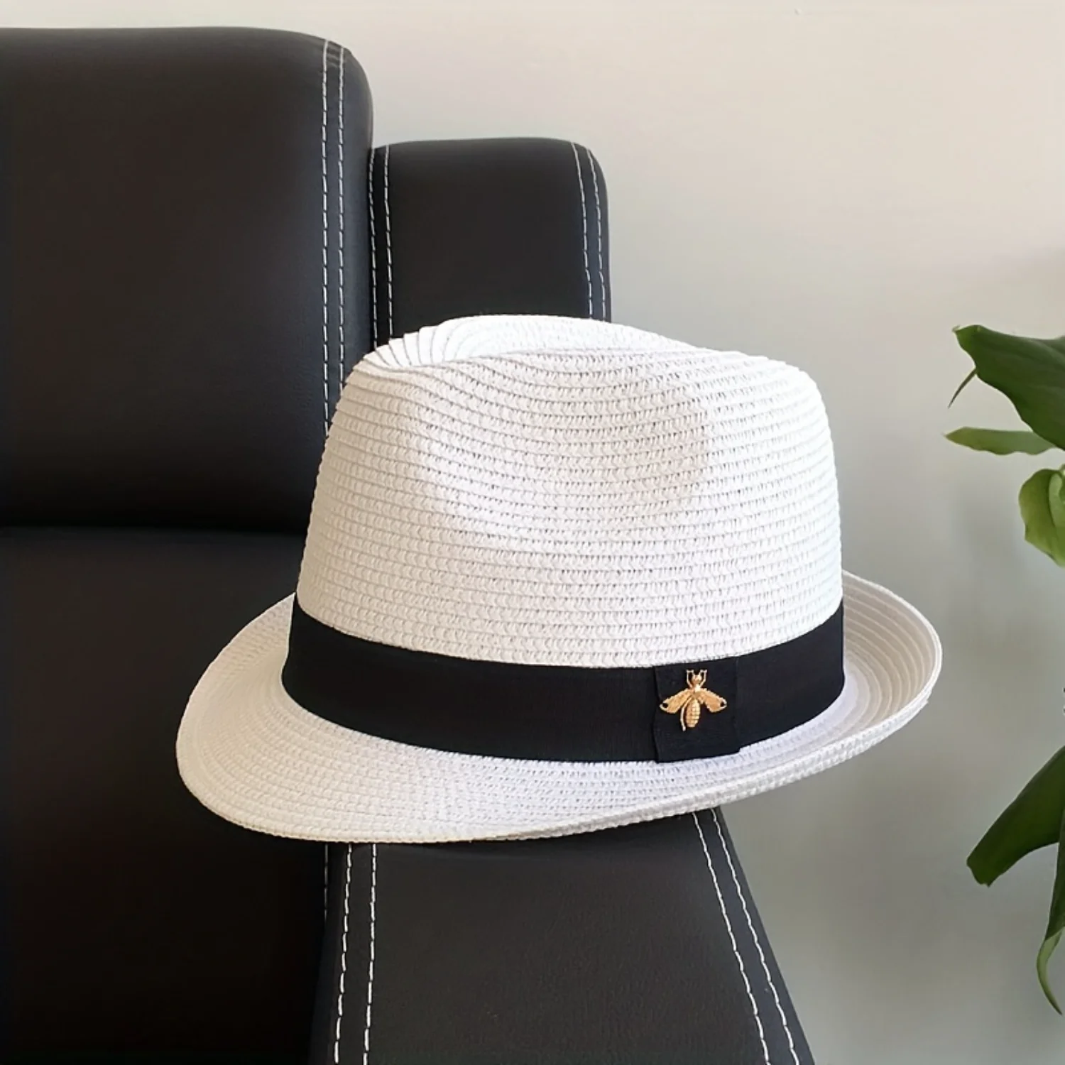 1pc Casual Versatile Sunshade Small Curly Brim Panama Straw Hat For Spring Summer Travel Seaside, Unisex