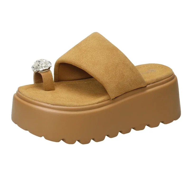 

7cm Shiny Rhinestone High Platform Slippers Women Butterfiy-Knot Heels Chunky Sandals Woman Summer Thick Bottom Wedges Slides