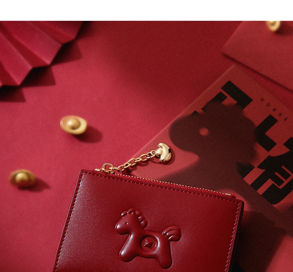 Toutou Red New Cowhide Wallet, ein leichter, kompakter roter Karten- und Münzbeutel, kleiner Damen-Geldbeutel, Kartenhalter, Caibu-Kartenetui – Detail 2