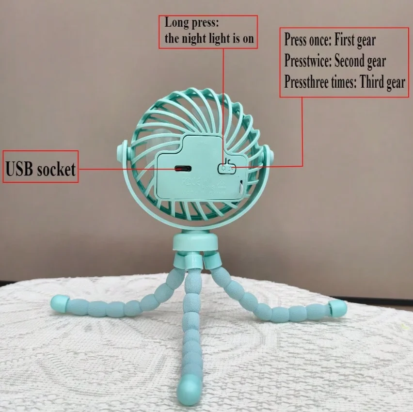 360° Rotatable Flexible Clip On Mini Fan, USB Rechargeable Strong Airflow Handheld Portable Fan for Stroller Crib Car Seat Bike Treadmill Outdoor Travel view 7