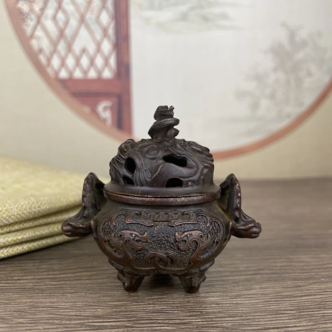 

Collection of old pulp three-legged double-dragon ear burner, indoor incense burner, home tea ceremony decorative ornaments