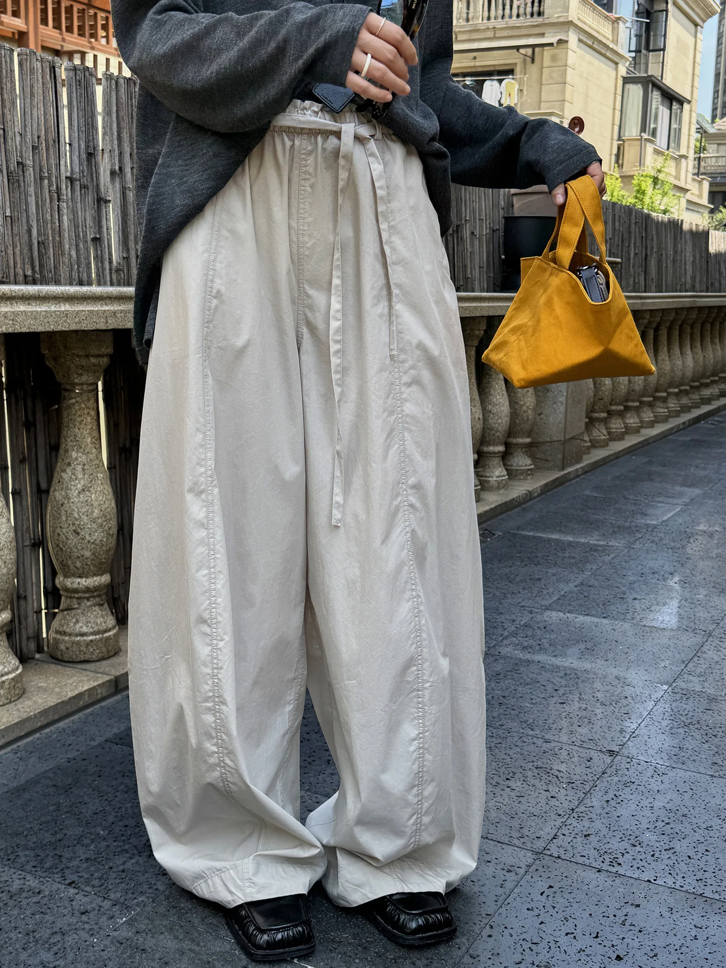 

Расслабленный и эластичный пояс в японском стиле с изогнутым поясом, повседневные брюки, свободные брюки для женщин