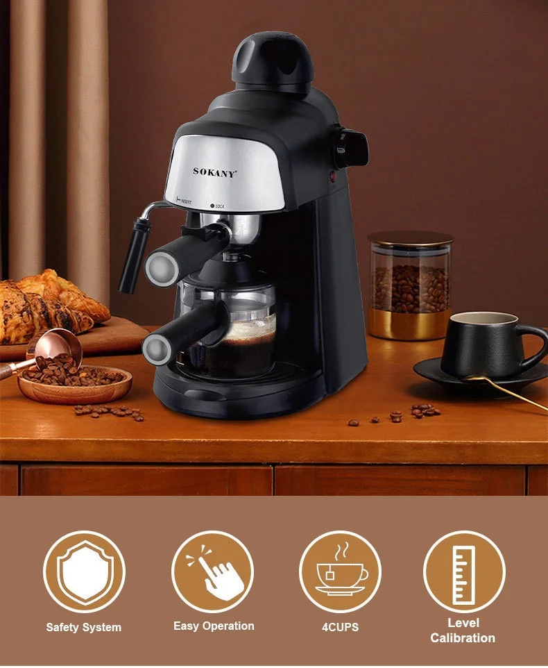 ماكينة اسبريسو إيطالية 4 أكواب منزلية شبه آلية عالية الضغط بالبخار آلة اسبريسو رغوة الحليب مناسبة للكابتشينو اللاتية