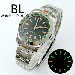 BLIGER 36mm/39mm NH35A Automatic Watch For Men Green Glass Luxury Sapphire Orange Lightning Second Hand Stainless Steel Bracelet