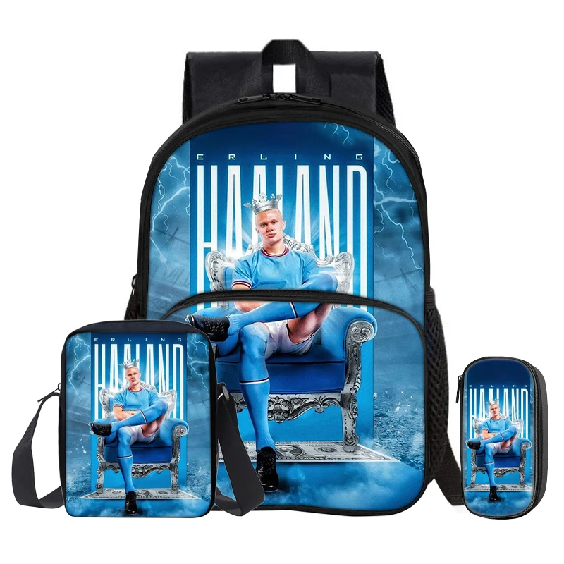 Haaland 3Pcs set with Front Pocket Backpack Kids Backpack Shoulder Bags Pencil Bag Football Star Rucksack