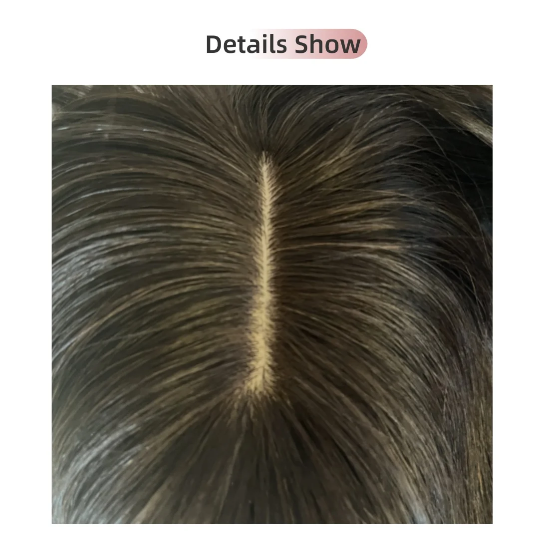 Adorno de cabello humano Natural para mujer con flequillo, pelucas pequeñas invisibles con Clip, perfecto para cubrir extensiones de cabello gris