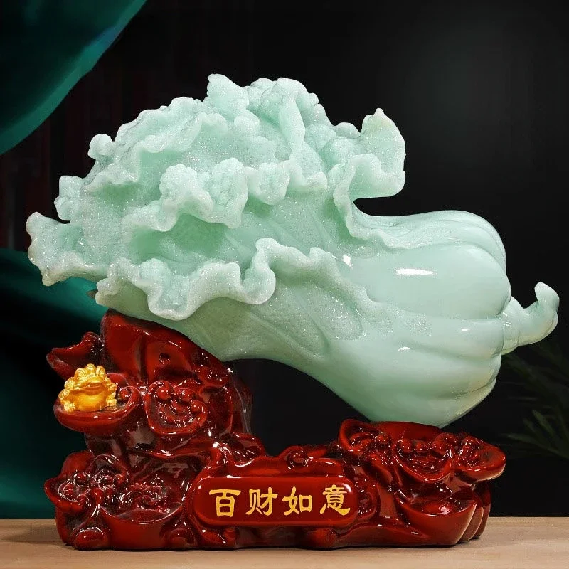 

New Chinese Style Wealth Attract Jade Cabbage Ornaments Living Room Wine Cabinet Decoration Opening Gift