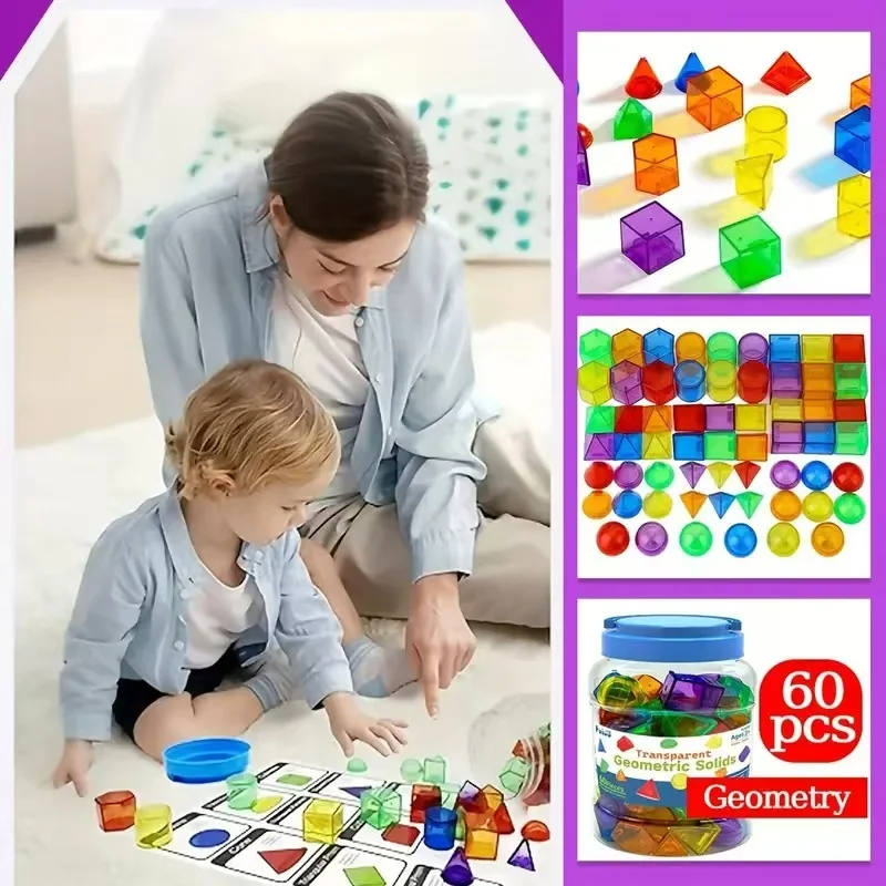 Children Montessori Education Math Toys 3D Geometric Solids Shapes Color Sorting Colorful Letters Numbers Learning Teaching Aids