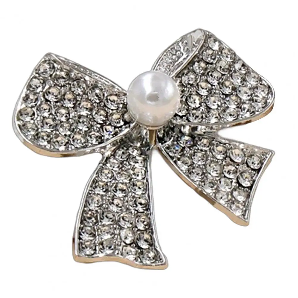 Electroplated Bow Accessory 3d Bow Brooch Pin with Imitation Pearl Strong Buckle Badge for Coats Shirts Bags Elegant Fashion