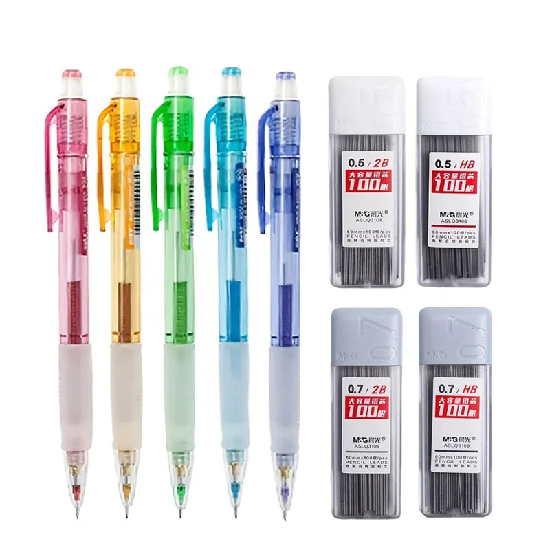 0.5/0.7mm Translucent Colorful Mechanical Pencil with Eraser 2B/HB Lead Writing Tool Art Painting Supplies Office Stationery