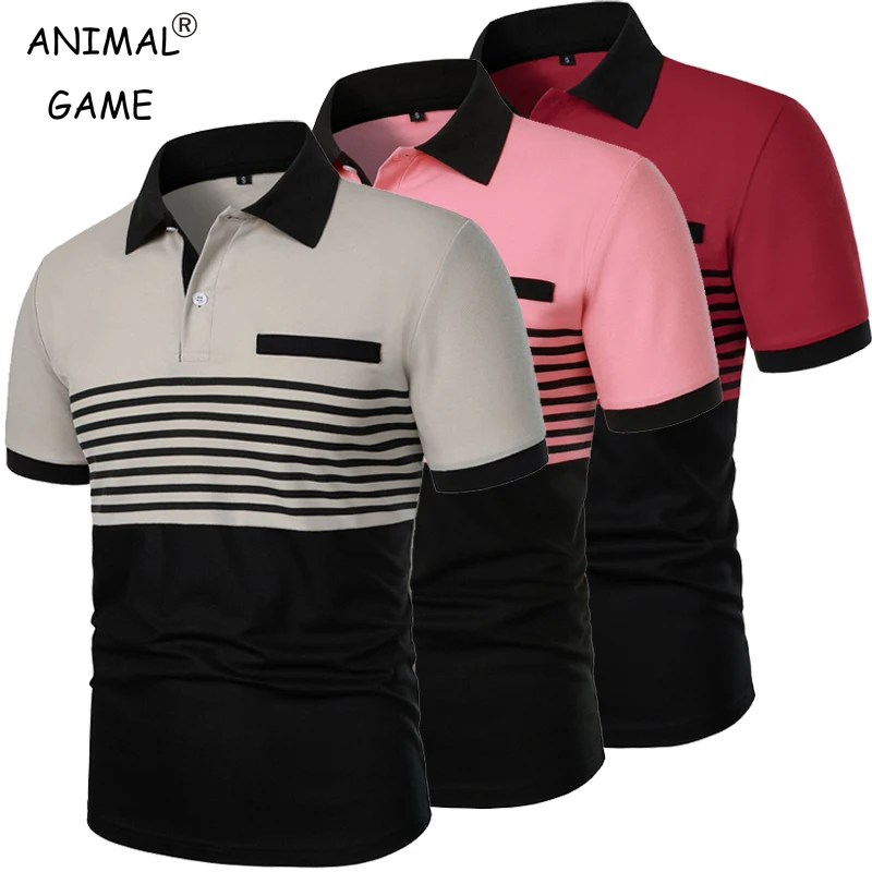 Neues Polo-Shirt für Herren, Kurzarm mit Knöpfen, Sommer-T-Shirt mit Kragen, Leichtes Streetwear-Sportshirt mit Streifenmuster