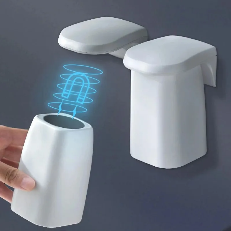 1-4PCS Japanese Style Minimalist Magnetic Mouthwash Cup Wall Mounted Toothbrush Storage Rack Brushing Cup Washing Cup Dental Jar