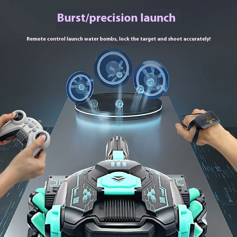 Large Four-Wheel Drive Off-Road Mecha Electric Toy Car Remote Control Stunt Car Tank Gesture Sensing Can Launch Water Bombs